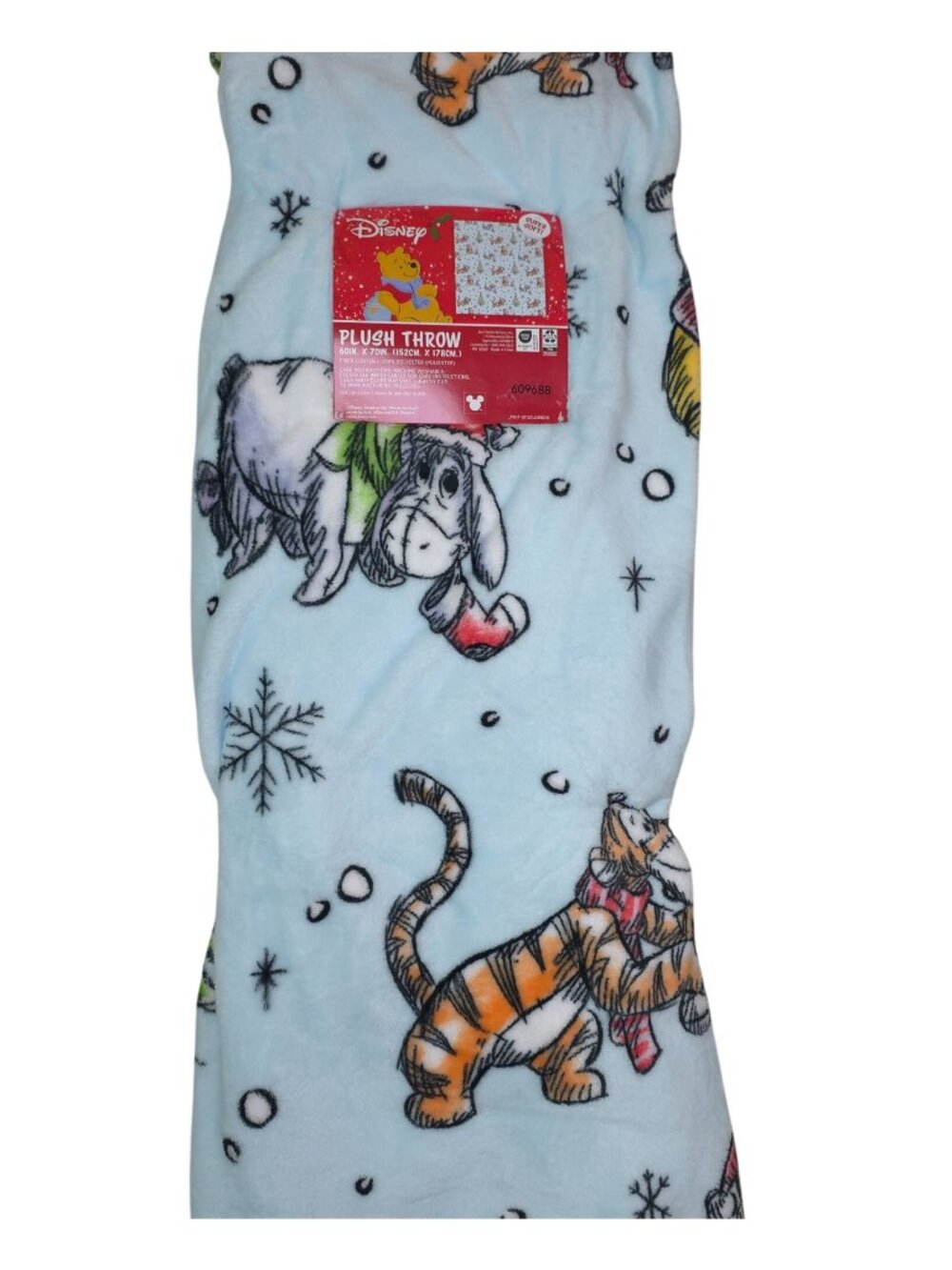 Disney Winnie The Pooh Plush Throw Blanket 60" X 70" Blue With Christmas - Picture 1 of 14